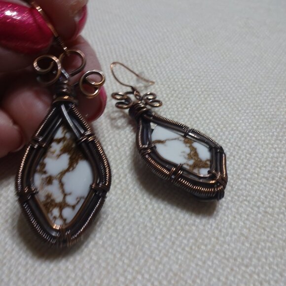 Rustic "WILD HORSE JASPER" Handmade COPPER Wire-Wrapped Dangle Earrings #753B - Picture 3 of 3